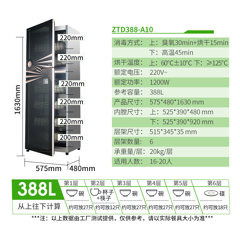 圣托(Shentop)立式消毒柜大型家用 大容量商用厨房 多人餐具安全灭保洁 远红外线高温消毒碗柜 ZTD388-A10