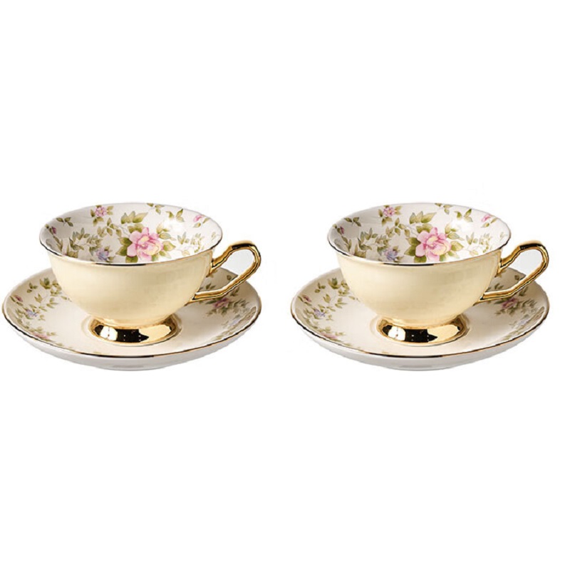 罗莱礼品 清甜花语粉色双杯碟组