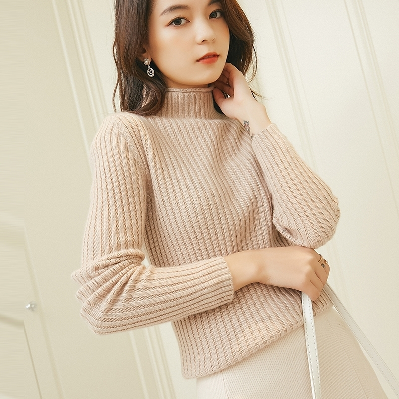 2018欧美秋冬季半高领长袖针织衫打底衫纯色羊绒衫女装毛衣