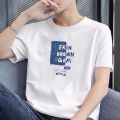 长绒棉男士短袖T恤男女2024款棉纯色圆领白色打底衫外T 5XL 蓝字母-白色