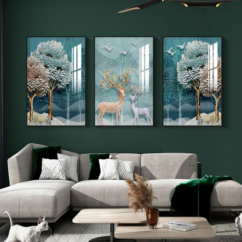 北欧客厅装饰画三联画沙发背景墙挂画现代简约大气壁画餐厅卧室画立体