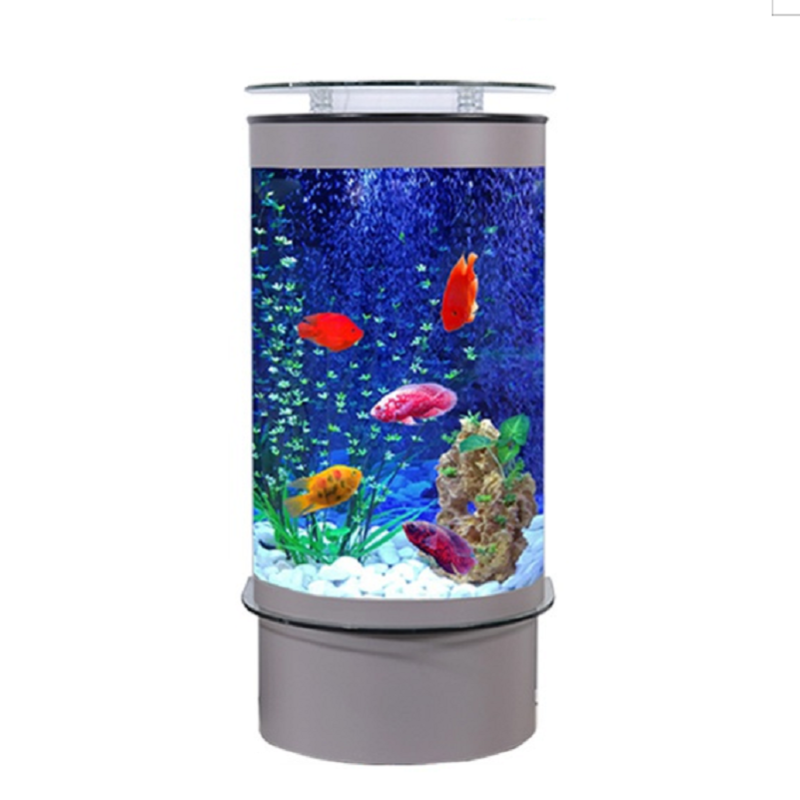鱼缸客厅小型家用造景落地半圆形玻璃鱼缸水族箱生态免换水轻奢新款立式圆柱形鱼缸