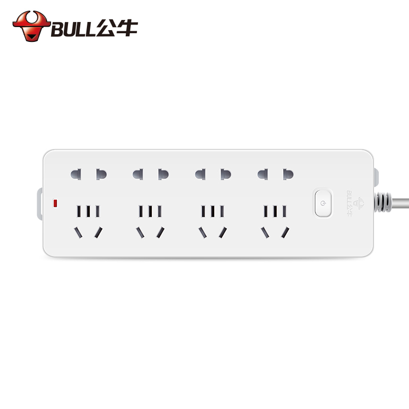 公牛(BULL)GN-403插座8位总控全长1.8米 新国标插座 插线板/插排/排插/接线板/拖线板