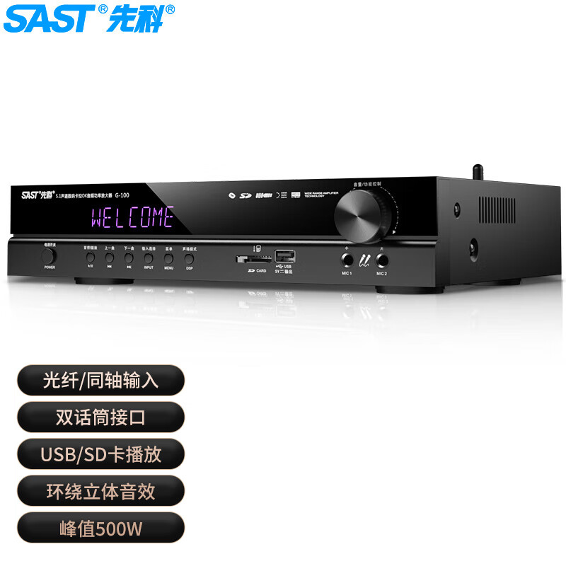 先科(SAST)G-100 功放机 家庭影院5.1声道AV功放机 高保真无线蓝牙家用卡拉ok功放