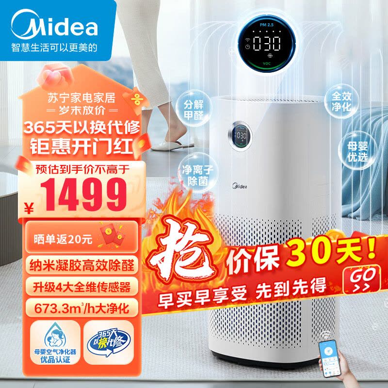 美的(Midea)[星澈空气护理机]空气净化器除甲醛空气净化器除烟味异味除菌六重净化家用新风机KJ600G-RX600图片