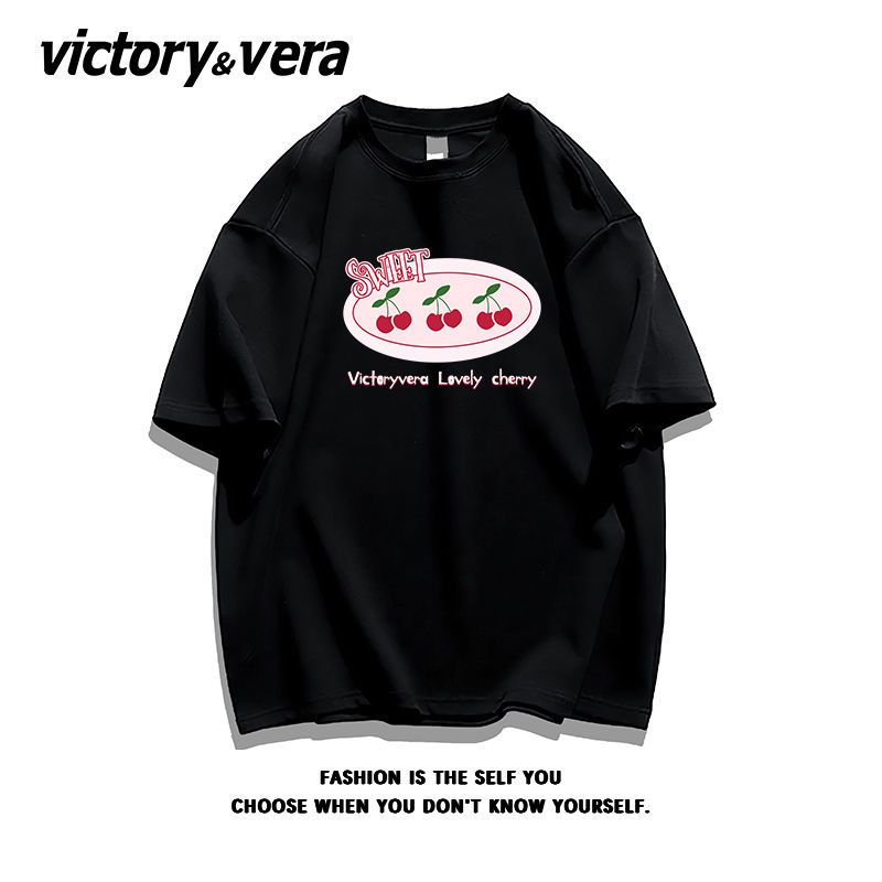 VICTORYVERA元气少女软糯风甜美印花盐系t恤学生纯棉短袖洋气百搭