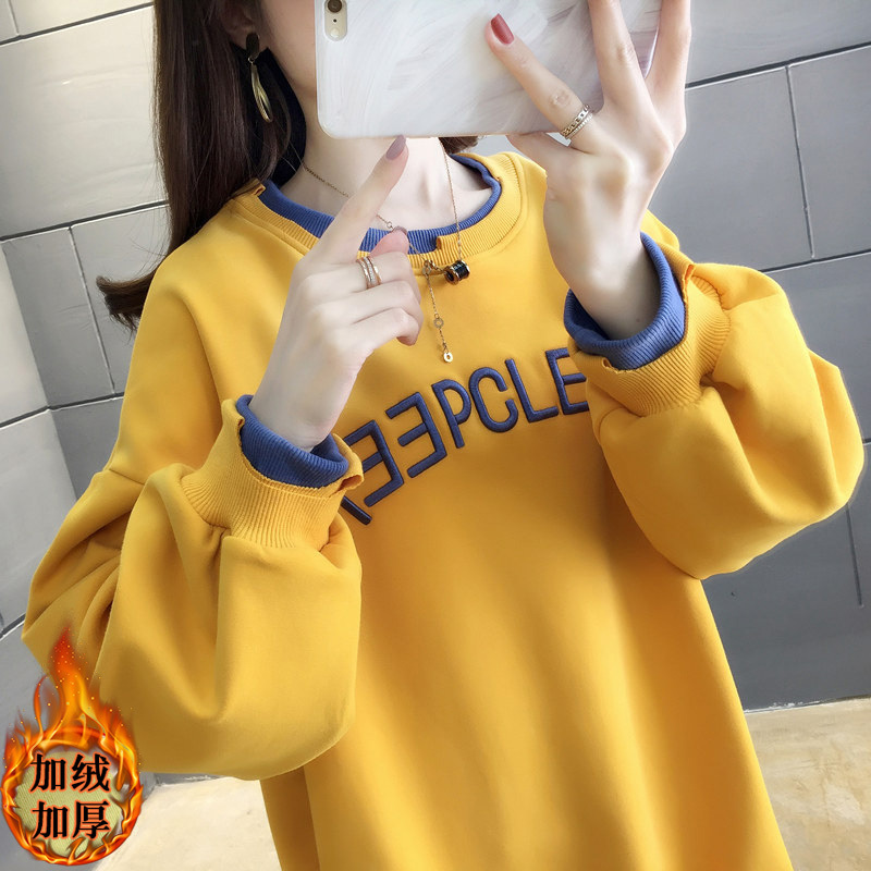 假两件套卫衣女加绒加厚韩版潮宽松秋冬网红新款大码女装ins外套