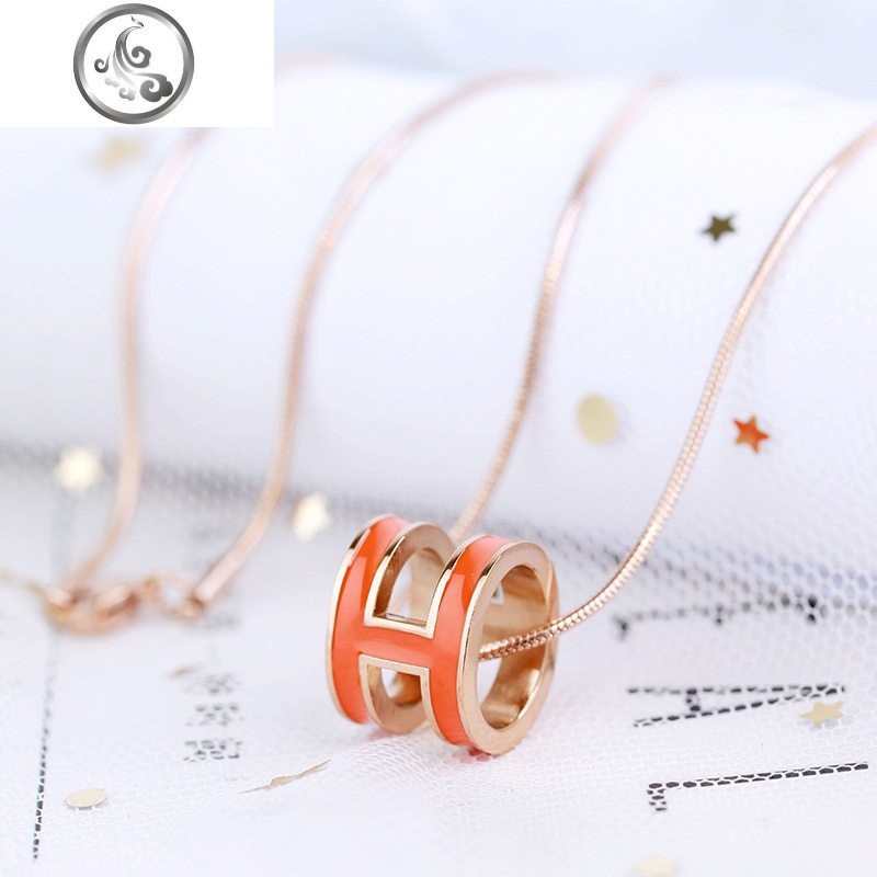 欧美简约h项链女网红钛钢不褪色玫瑰金锁骨链英文字母吊坠送 JiMi 玫瑰金橘色蛇链