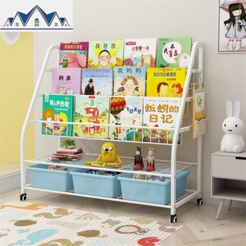 儿童玩具收纳架宝宝绘本书架家用书柜置物架幼儿园多层落地插书架 三维工匠收纳柜 五层带轮蓝盒93*37*85