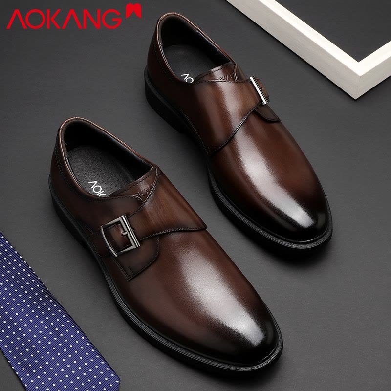 奥康皮鞋男正装男士英伦孟克鞋复古搭扣百搭潮流婚鞋低帮商务休闲鞋 男图片