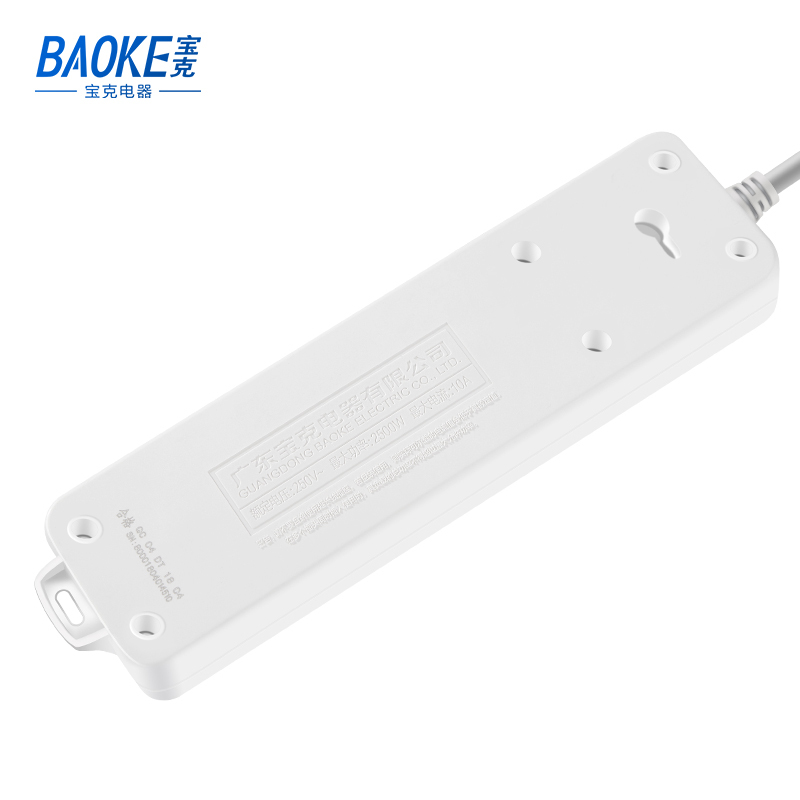 宝克(BAOKE)K1241 插线板 新国标延长线插座4位组合总控开关 2500W MAX 白色 1个