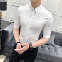 2018夏季熟男士休闲衬衣韩版修身帅气中袖男式衬衫五分袖男装青年