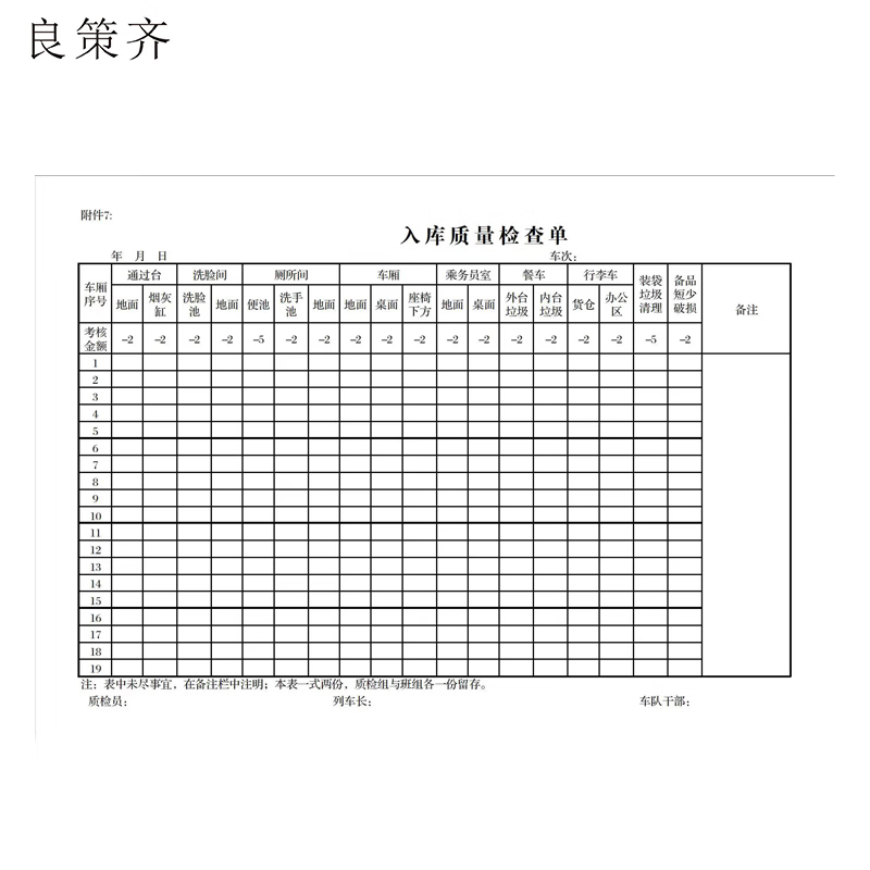良策齐入库质量检查本 210*297mm