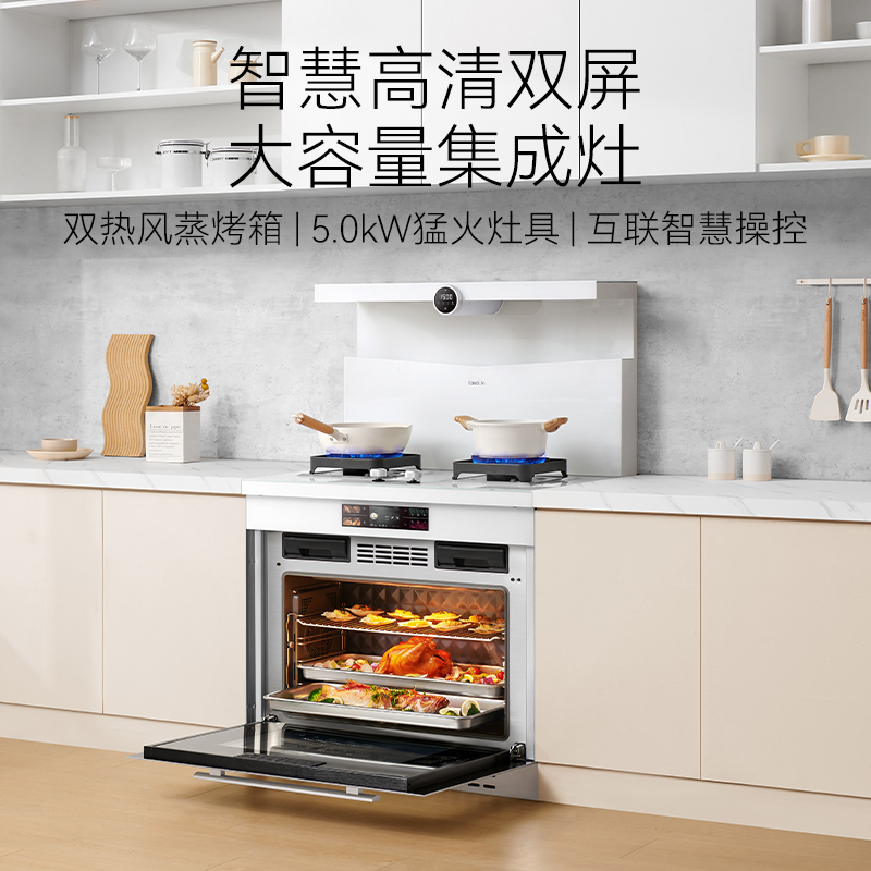 凯度(CASDON)T2E白色集成灶蒸烤一体集成灶一体灶 蒸箱烤箱一体式 抽油烟机套装(可备注液化气))天然气(右)