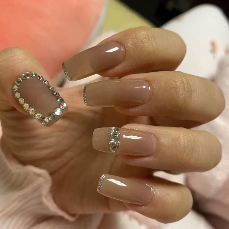 美甲成品私人订制假指甲贴片蓝色系贝壳片渐变美甲4s