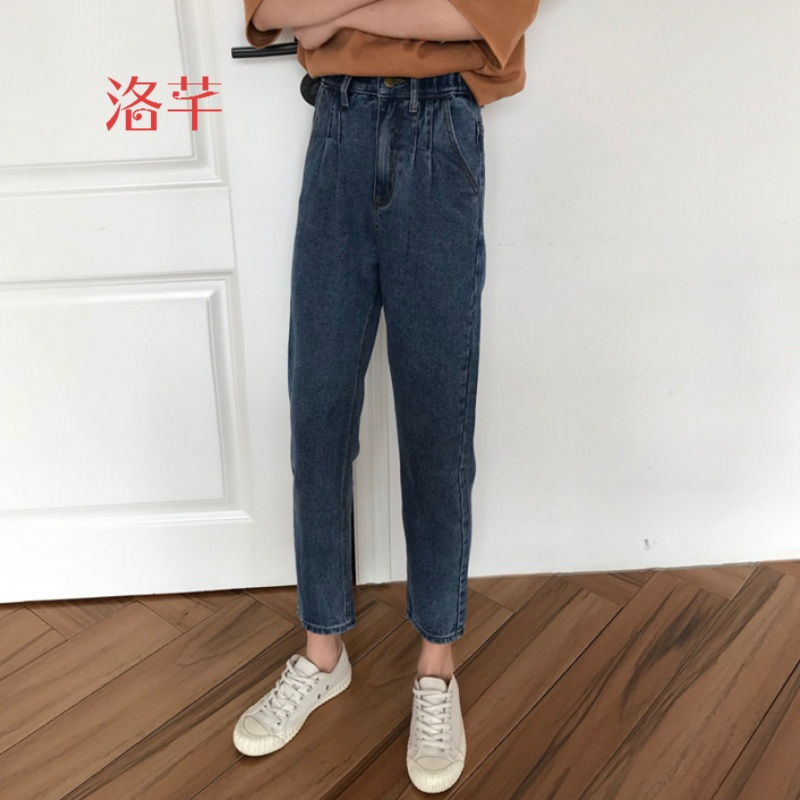 洛芊春装韩版宽松做旧九分直筒哈伦裤显瘦高腰百搭牛仔裤女学生长裤潮