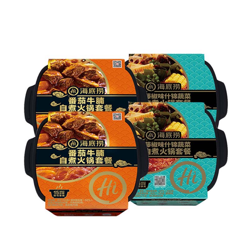 海底捞番茄牛腩自煮火锅365g*2+海底捞藤椒味什锦蔬菜自煮火锅410g*2高清大图