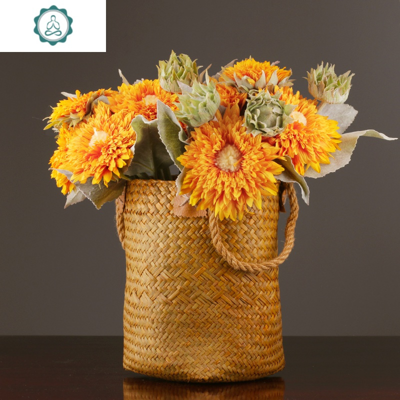 美式客厅餐桌花艺摆件假花绢花向日葵装饰仿真花束太阳花插花摆设 封