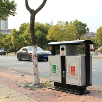 得力(deli)户外金属垃圾桶 不锈钢双桶