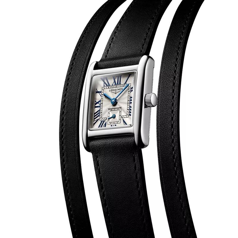 Longines/浪琴女士石英防水银色镶钻矩形皮带瑞士腕表mm高清大图