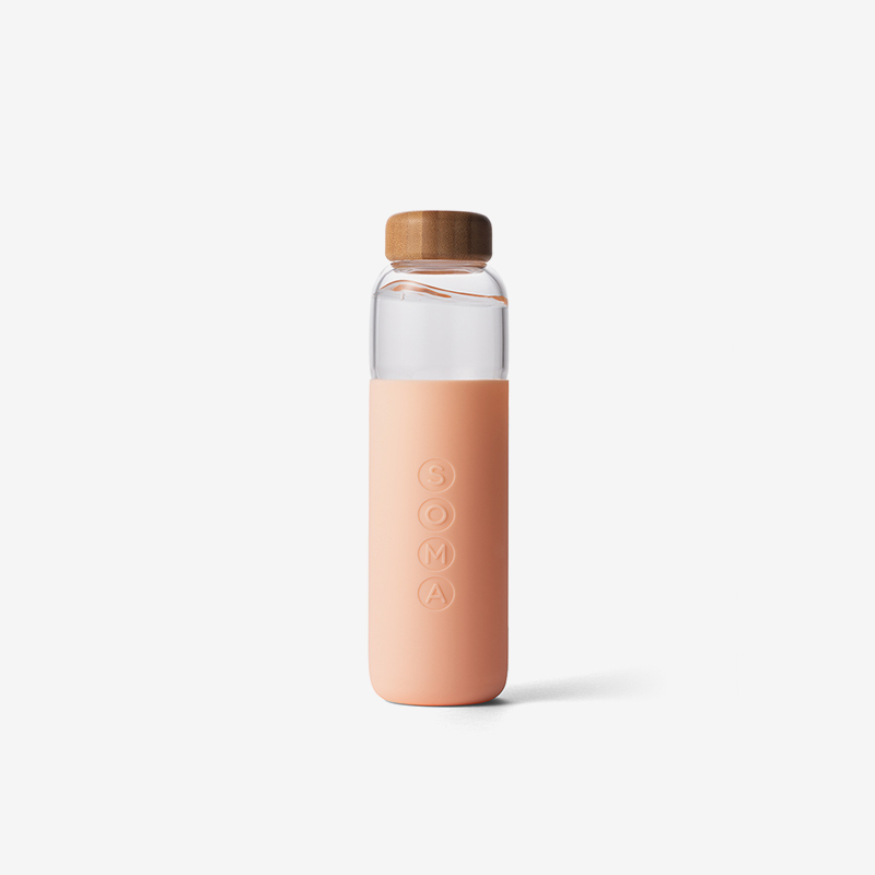 美国SOMA V2 透明玻璃水杯500ml 纯色简约设计硅胶外套便携运动时尚随行杯运动创意潮流-浅粉色