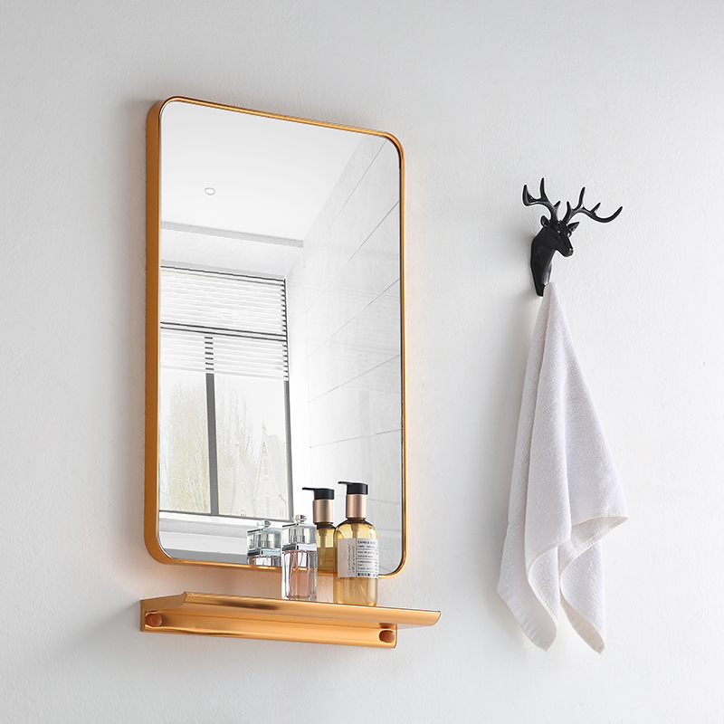 镜子卫生间挂墙浴室镜化妆镜壁挂免打孔置物架厕所贴墙镜自粘挂镜