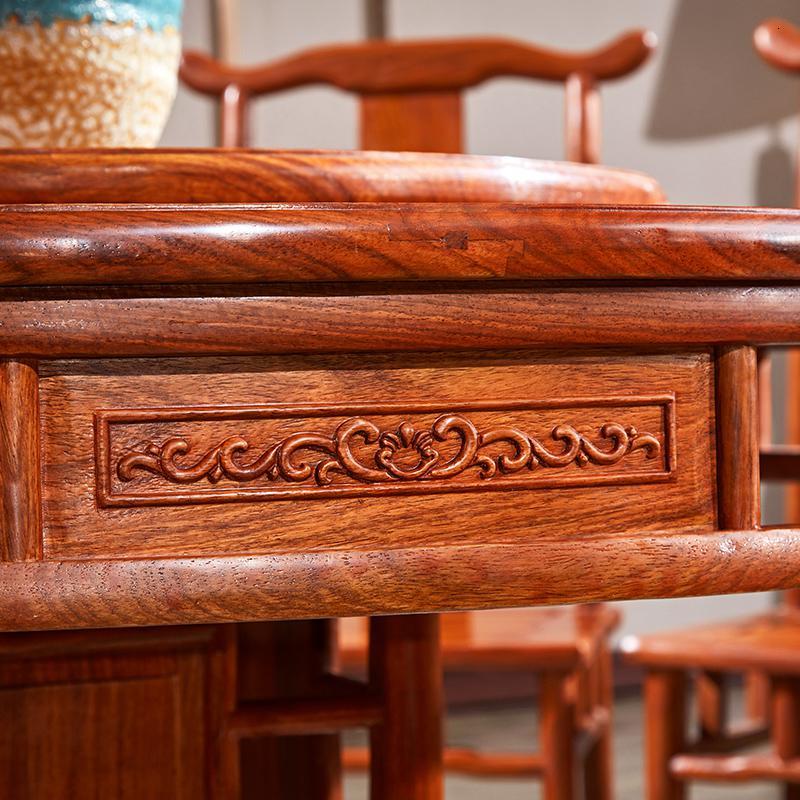 刺猬紫檀新中式圆桌椅组合红木家具简约明式圆餐台花梨木圆形餐桌