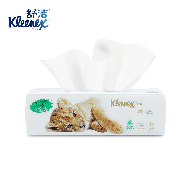舒洁(Kleenex) 超强吸水擦手纸 150张/包 6包/提 1提装 0564-10 爱地球系列小狮子包装高清大图