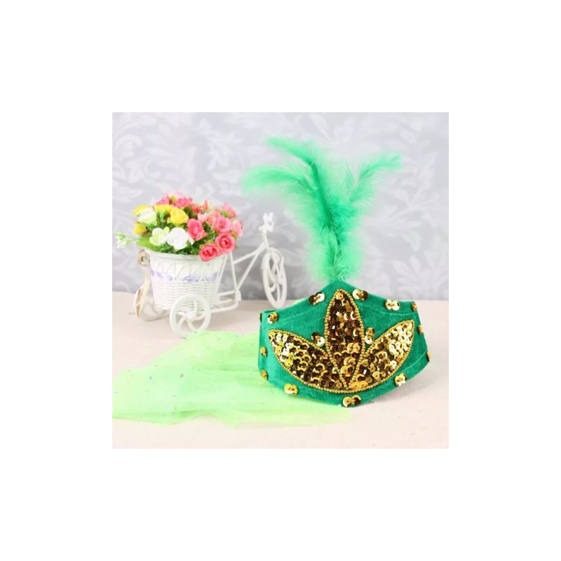 新疆舞蹈帽子羽毛头饰成人儿童纱巾帽h6