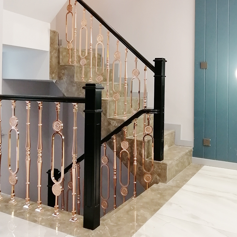 古达定制别墅楼梯扶手栏杆轻奢铝艺室内家用铝合金复式欧式新中式立柱