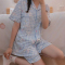 ins夏季睡衣女慵懒风卡通甜美开衫短袖短裤学生两件家居服套装莎丞