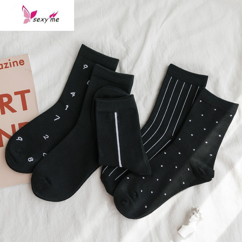 袜子女中筒黑色潮ins条纹常规夏季百搭韩版ulzzang棉长袜fishbasket