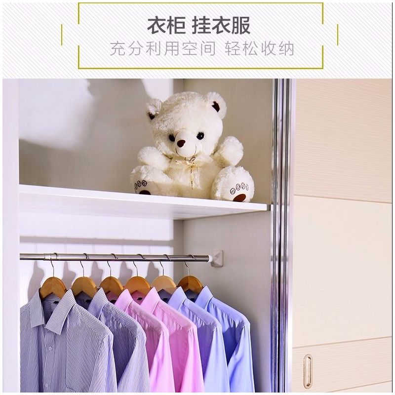 不锈钢晾衣杆阳台伸缩杆浴室浴帘杆窗帘杆免打孔毛巾杆卧室衣柜杆|[加强加厚32管径]晾衣杆 110-200cm[可伸缩]