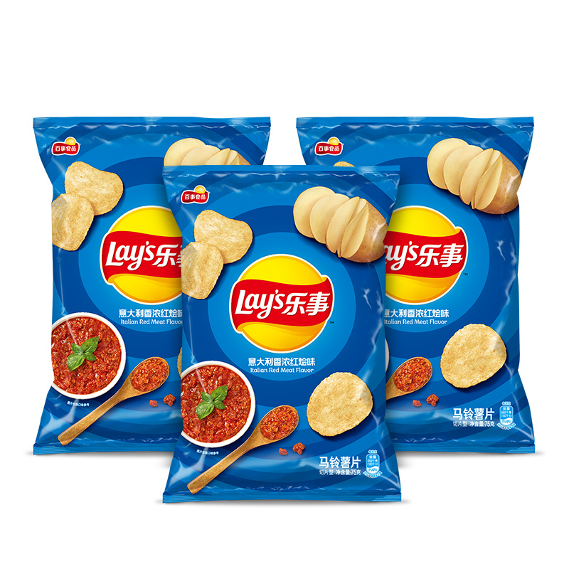 【薯片】 乐事 意大利香浓红烩味 马铃薯片75克*3袋【价格 图片 品牌
