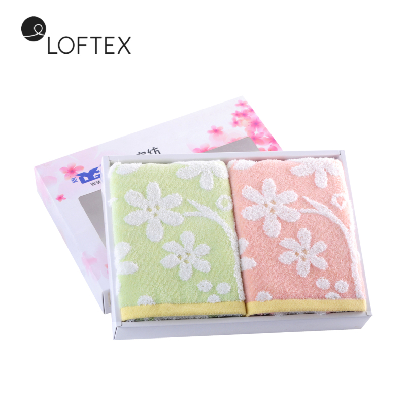亚光(LOFTEX) 家纺毛巾纯棉气蒸割绒提花柔软吸水两条礼盒套装 110g/条 混色两条装 34*78cm