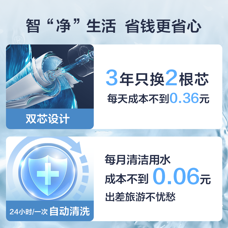 美的净水器直饮无桶家用反渗透玄武零沉水净水机母婴级可直饮600G大流量纯水饮水机滤芯 免费安装