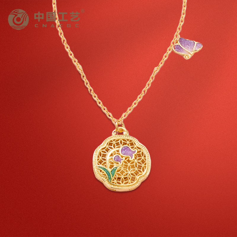 [七夕精选]足金999古法珐琅花枝俏系列玲兰套链 耳饰