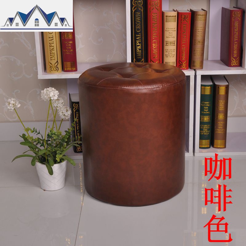 换鞋凳小凳子高矮沙发凳搁脚凳加高梳妆凳皮圆墩子屁蹲非储物脚踏_2_770 加厚西皮咖啡色直径35高40