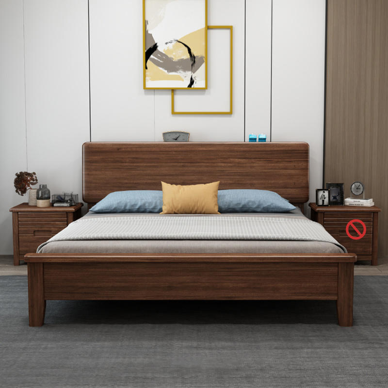 臻远ZY4022916实木床胡桃木双人床1.8米含一个床头柜高清大图