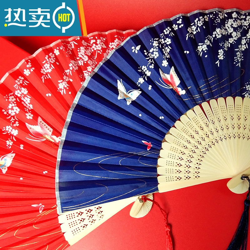 cai折扇中国风舞蹈女式古风汉服流苏夏季随身儿童复古装折叠竹小扇子