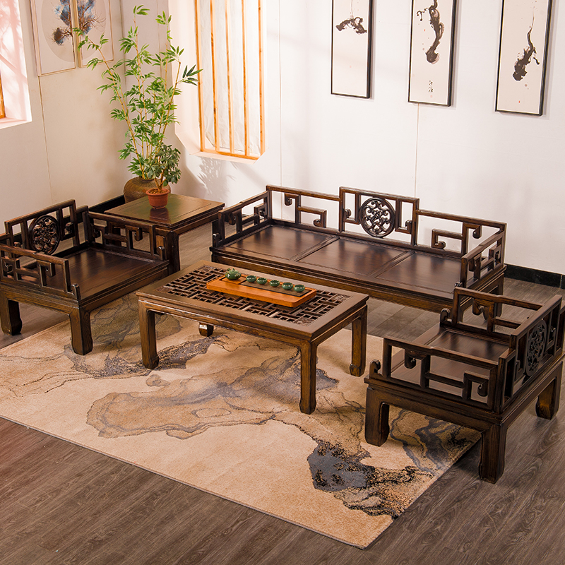 迈菲诗仿古全实木沙发组合新中式现代原木木头客厅小户型复古榆木质