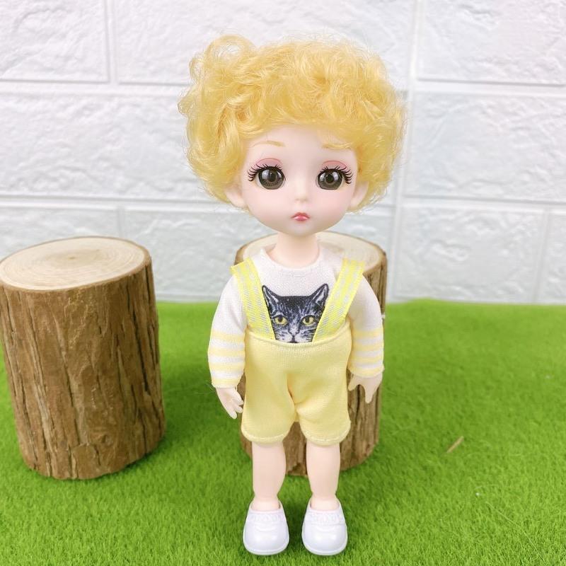 17厘米男娃娃bjd改妆练妆芭比娃娃3d真眼玩具ob11白肌13关节黑色发