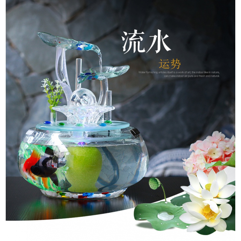 鱼缸小型金鱼缸桌面家用创意生态玻璃流水装饰个性艺术小摆件高清大图