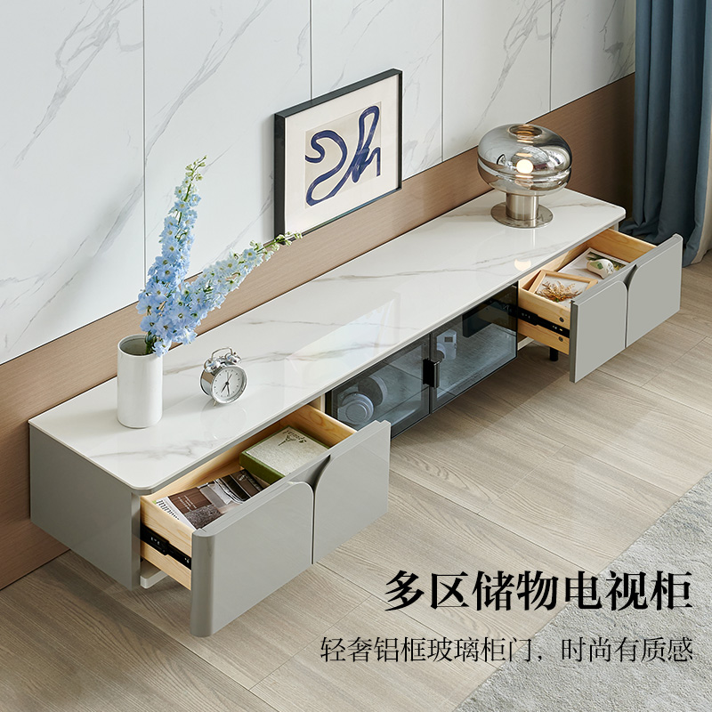 全友家居现代简约岩板茶几储物电视柜高低茶几客厅家具高清大图