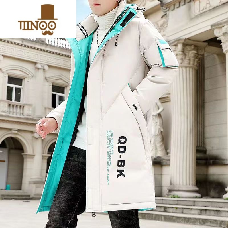 YANXU棉衣男中长款冬季外套韩版潮青少年帅气连帽羽绒棉服学生加厚棉袄高清大图