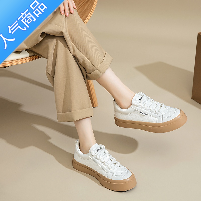 SUNTEK小白鞋女2023新款夏季百搭透气帆布鞋厚底休闲运动板鞋轻便配裙子高清大图