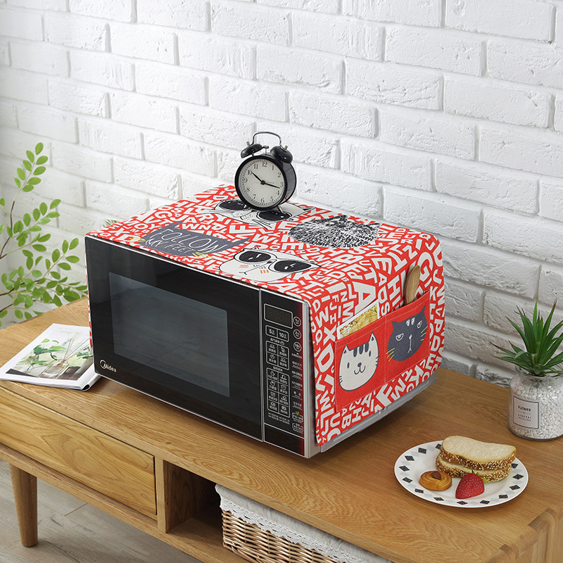 床头柜盖巾棉麻布艺盖布防水防油罩通用烤箱罩防尘罩微波炉罩 KM-03 防水.微波炉.烤箱【100*35cm】