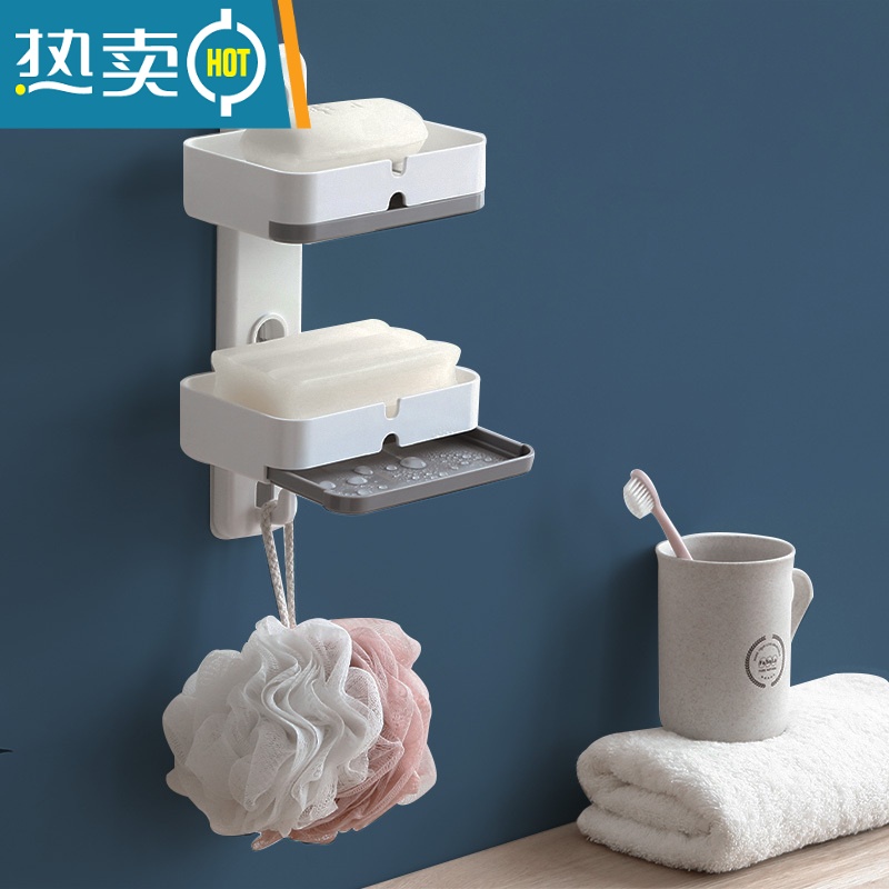 敬平FaSoLa肥皂盒壁挂式香皂盒沥水免打孔皂盒家用浴室墙上香皂置物架 双层肥皂盒*2[送起泡网2个]高清大图