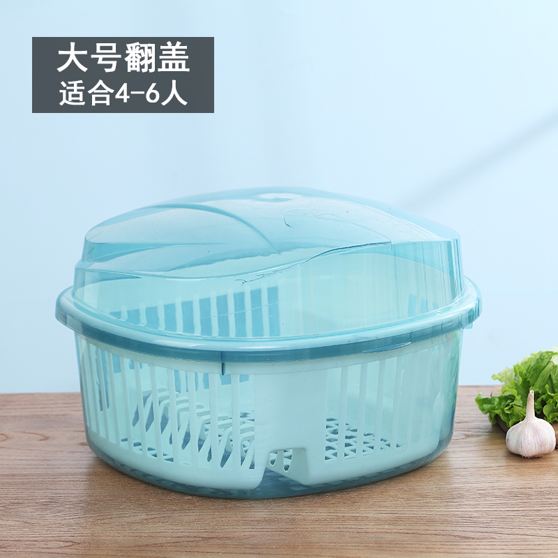 厨房家用带盖碗盆碗碟置物架塑料碗柜装碗筷收纳盒放碗箱沥水碗架收纳层架三维工匠 大号蓝色透明底