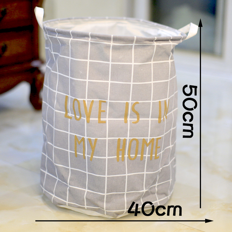 北欧布艺折叠防水收纳桶脏衣篮放衣服框收纳筐家用玩具洗衣脏衣篓 灰色方框40*50cm